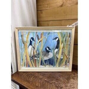 Vintage Framed Canada Geese Wall Art Cottage Lake House Wildlife Decor